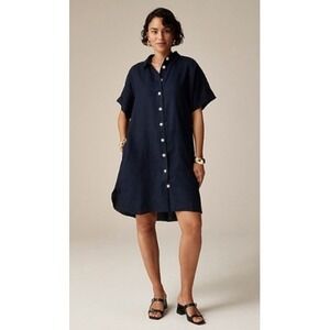*Unavailable* Crew Capitane Linen Dress Navy Blue Short Sleeve Button Front M